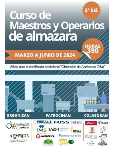NO SOCIOS CURSO COMPLETO Maestros y Operarios de Almazara. OBTENCIÓN DE ACEITES DE OLIVA. 2024