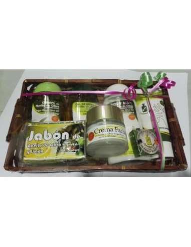 Cesta Tocador Champú, Gel, Crema de manos, Crema Facial  Jabón, Jabón 30gr COSMÉTICA OLIVO